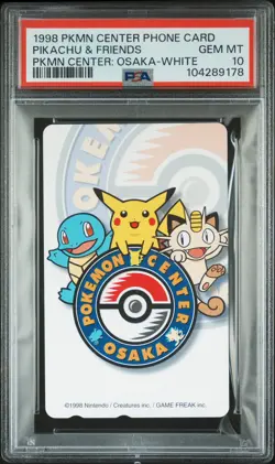 1998 POKEMON CENTER PHONE CARD MEOWTH/PIKACHU/SQUIRTLE PSA 10 - Image 1