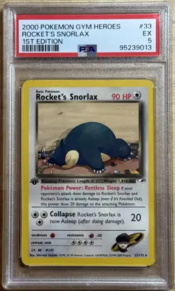 2000 Pokemon Gym Heroes 1st Edition Rocket's Snorlax #33/132 PSA 5 - Image 1