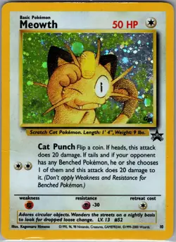 Meowth 10 Holo Black Star Promo WOTC - Pokemon Card - Creased - Image 1