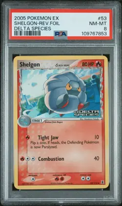 2005 POKEMON EX DELTA SPECIES 53 SHELGON REVERSE HOLO - PSA 8 - Image 1