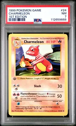 1999 POKEMON BASE SET 1ST EDITION #24 CHARMELEON PSA 7 - Image 1