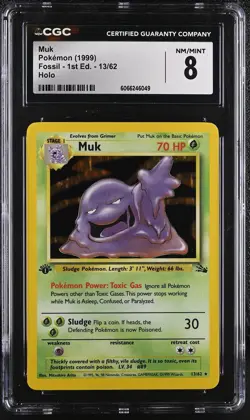 CGC 8 Muk 1999 Fossil 1st Edition 13/62 Holo Pokemon Card - Image 1