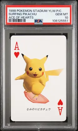 1998 POKEMON STADIUM YELLOW VERSION PLAYING CARDS SURFING PIKACHU PSA 10 - Image 1