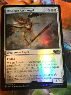C6732 MTG MAGIC M15 CORE SET 2015 RESOLUTE ARCHANGEL #028 FOIL HP-DMG RARE - Image 1