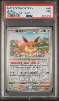 2025 POKEMON PRE EN-PRISMATIC EVOLUTIONS POKEMON DAY 2025 #074 EEVEE PSA 9 - Image 1