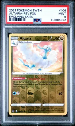 2021 POKEMON SWORD & SHIELD EVOLVING SKIES #106 ALTARIA-REVERSE FOIL PSA 9 - Image 1