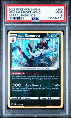 2022 POKEMON SWORD & SHIELD ASTRAL RADIANCE #100 HISUIAN SAMUROTT-HOLO PSA 9 - Image 1