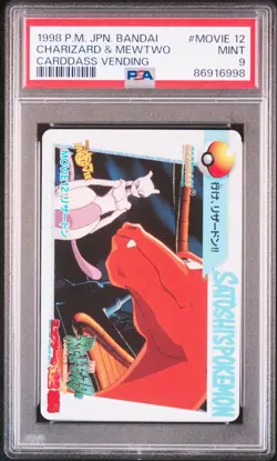 1998 POKEMON JPN BANDAI CARDDASS VENDING #MOVIE 12 CHARIZARD & MEWTWO PSA 9 - Image 1