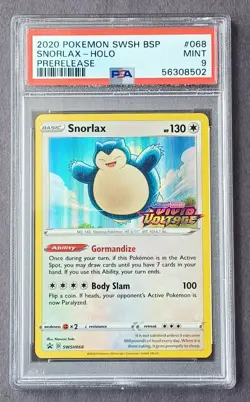 2020 Pokemon Vivid Voltage Prerelease Snorlax Holo #068 SWSH068 PSA 9 Mint - Image 1