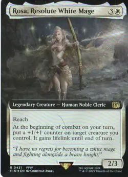 MTG FINAL FANTASY ROSA, RESOLUTE WHITE MAGE EXTENDED ART RARE FOIL - Image 1