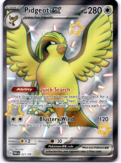 Pokemon TCG Pidgeot ex 221/091 Paldean Fates Ultra Holo Rare Near Mint - Image 1
