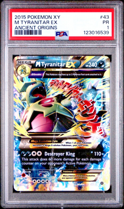 PSA 1 2015 Pokemon XY Ancient Origins Full Art Mega M Tyranitar EX 43/98 SHINY - Image 1