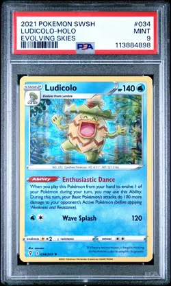 2021 POKEMON SWORD & SHIELD EVOLVING SKIES #034 LUDICOLO-HOLO PSA 9 - Image 1