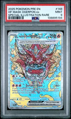 2025 POKEMON PRE EN-PRISMATIC EVOLUTIONS #148 HEARTHFLAME MASK OGERPON EX PSA 9 - Image 1