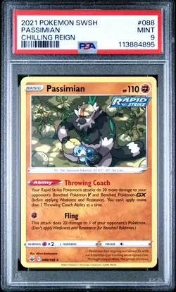 2021 POKEMON SWORD & SHIELD CHILLING REIGN #088 PASSIMIAN PSA 9 - Image 1