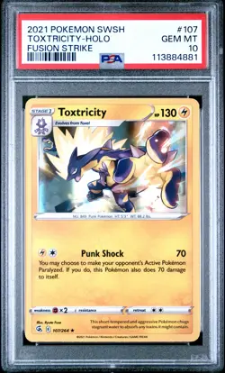 2021 POKEMON SWORD & SHIELD FUSION STRIKE #107 TOXTRICITY-HOLO PSA 10 - Image 1