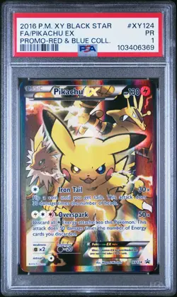 2016 POKEMON XY BLACK STAR PROMO RED & BLUE COLL FULL ART/PIKACHU EX PSA 1 - Image 1
