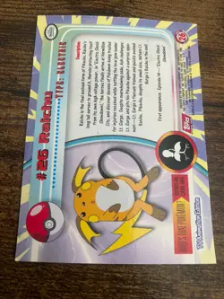 Pokemon Raichu #26 Topps Series 1 TV Animation Blue Label - Image 3