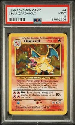1999 POKEMON BASE SET UNLIMITED #4 CHARIZARD-HOLO PSA 9 - Image 1