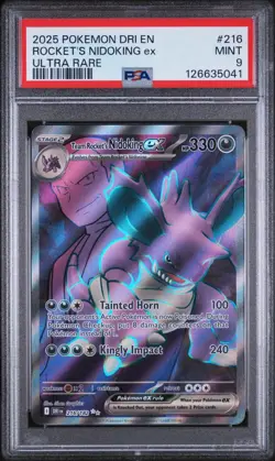 2025 POKEMON DRI EN-DESTINED RIVALS ULTRA RARE TEAM ROCKET'S NIDOKING EX PSA 9 - Image 1