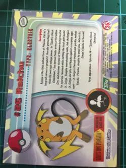 1999 Topps Pokemon #26 Raichu TV Animation Series 1 Green Logo Non-holo - Image 2