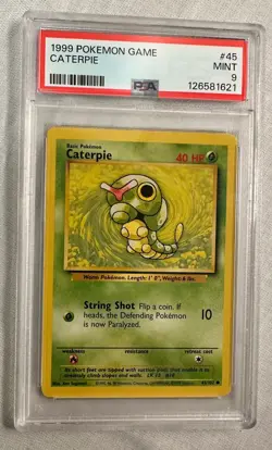 1999 Pokemon Base Set Unlimited CATERPIE 45/102 PSA 9 - MINT - Image 1