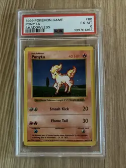 1999 Pokemon TCG Base Set Ponyta Shadowless 60/102 PSA 6 - Image 1
