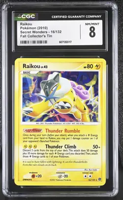 CGC 8 Raikou 2010 Secret Wonders 16/132 Cracked Ice Holo Pokemon Card - Image 1