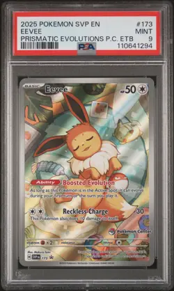 2025 POKEMON PRISMATIC EVOLUTIONS POKEMON CENTER ETB PROMO SVP #173 EEVEE PSA 9 - Image 1