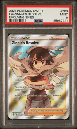 2021 POKEMON SWORD & SHIELD EVOLVING SKIES #203 FULL ART/ZINNIA'S RESOLVE PSA 9 - Image 1