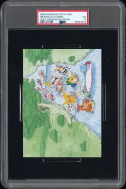 1999 POKEMON GOLD VERSION PRE-ORDER POSTCARD RIVER PIKACHU & OTHERS PSA 5 - Image 1