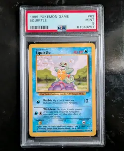 PSA 9 MINT 1999 BASE SET POKEMON SQUIRTLE 63/102 #63 WOTC GRADED CARD - Image 1