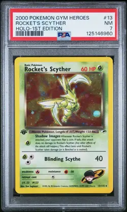2000 Pokemon Gym Heroes Rocket's Scyther 13/132 Holo 1st Edition PSA 7 - Image 1