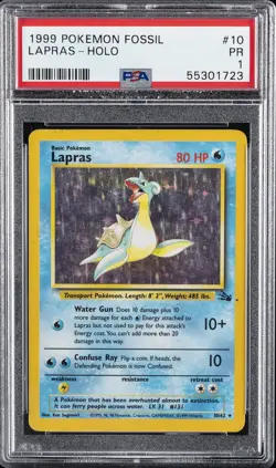 1999 POKEMON FOSSIL #10 LAPRAS-HOLO PSA 1 - Image 1