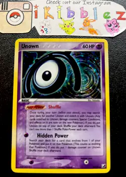 Unown M M/28 LP Holo Foil Rare w/Cool Swirl Pokemon Card. Free Tracked Shipping! - Image 1