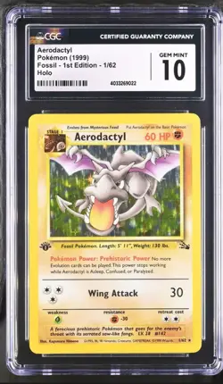 Pokemon Aerodactyl Fossil 1st Edition Holo Rare #1 CGC 10 Gem Mint - Image 1