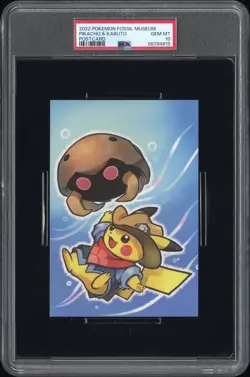2022 POKEMON FOSSIL MUSEUM POSTCARD PIKACHU & KABUTO PSA 10 - Image 1