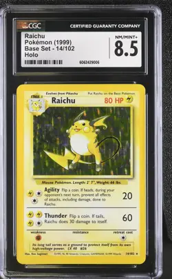 CGC 8.5 Raichu 1999 Base Set 14/102 Holo Pokemon Card - Image 1