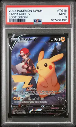 2022 POKEMON SWORD & SHIELD LOST ORIGIN #TG16 FULL ART/PIKACHU V PSA 9 - Image 1