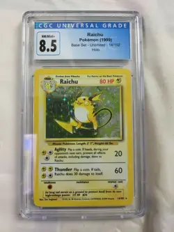 1999 pokemon base unlimited raichu 14/102 holo 8.5 cgc nm/mint+ - Image 1