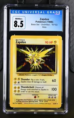 Pokemon TCG Zapdos Base Set 16/102 Holo Unlimited Holo Rare CGC 8.5 NM/Mint+ - Image 1