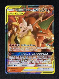 Pokemon Cosmic Eclipse Charizard & Braixen GX Tag Team 22/236 Ultra Rare NM - Image 1