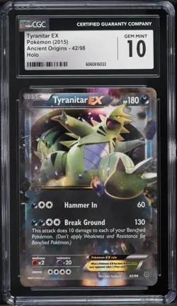 CGC 10 Tyranitar EX Holo Ancient Origins 2015 Pokemon Card #42 - Image 1