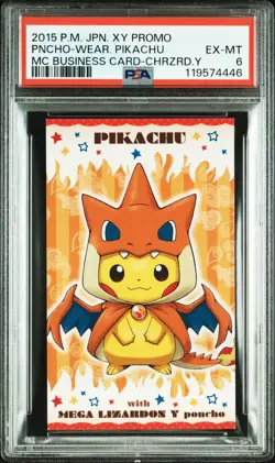 POKEMON JAPANESE XY PROMO PONCHO WEARING PIKACHU MC BUSINESS CARD CHRZRD PSA 6 - Image 1