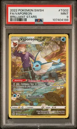 2022 POKEMON SWORD & SHIELD BRILLIANT STARS #TG02 FULL ART/VAPOREON PSA 9 - Image 1