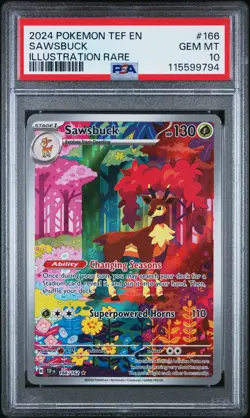 2024 POKEMON TEF EN-TEMPORAL FORCES ILLUSTRATION RARE #166 SAWSBUCK PSA 10 - Image 1