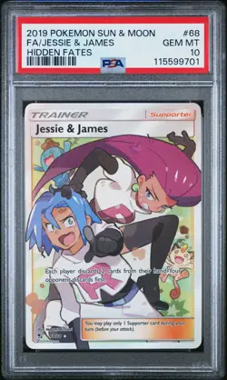 2019 POKEMON SUN & MOON HIDDEN FATES #68 FULL ART/JESSIE & JAMES PSA 10 - Image 1
