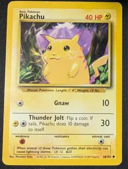 Pikachu 58/102 Base Set Unlimited - Common - WOTC - MP - Pokemon Vintage 058/102 - Image 1