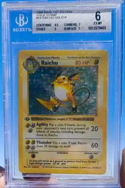 Pokemon Raichu #14 1st Edition HOLO Foil Thick Stamp Shadowless 1999 BGS 6 - Image 3