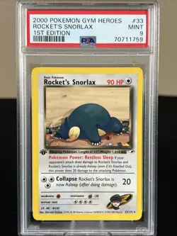 2000 Pokemon Gym Heroes 1st Edition Rocket's Snorlax #33/132 PSA 9 - Image 1